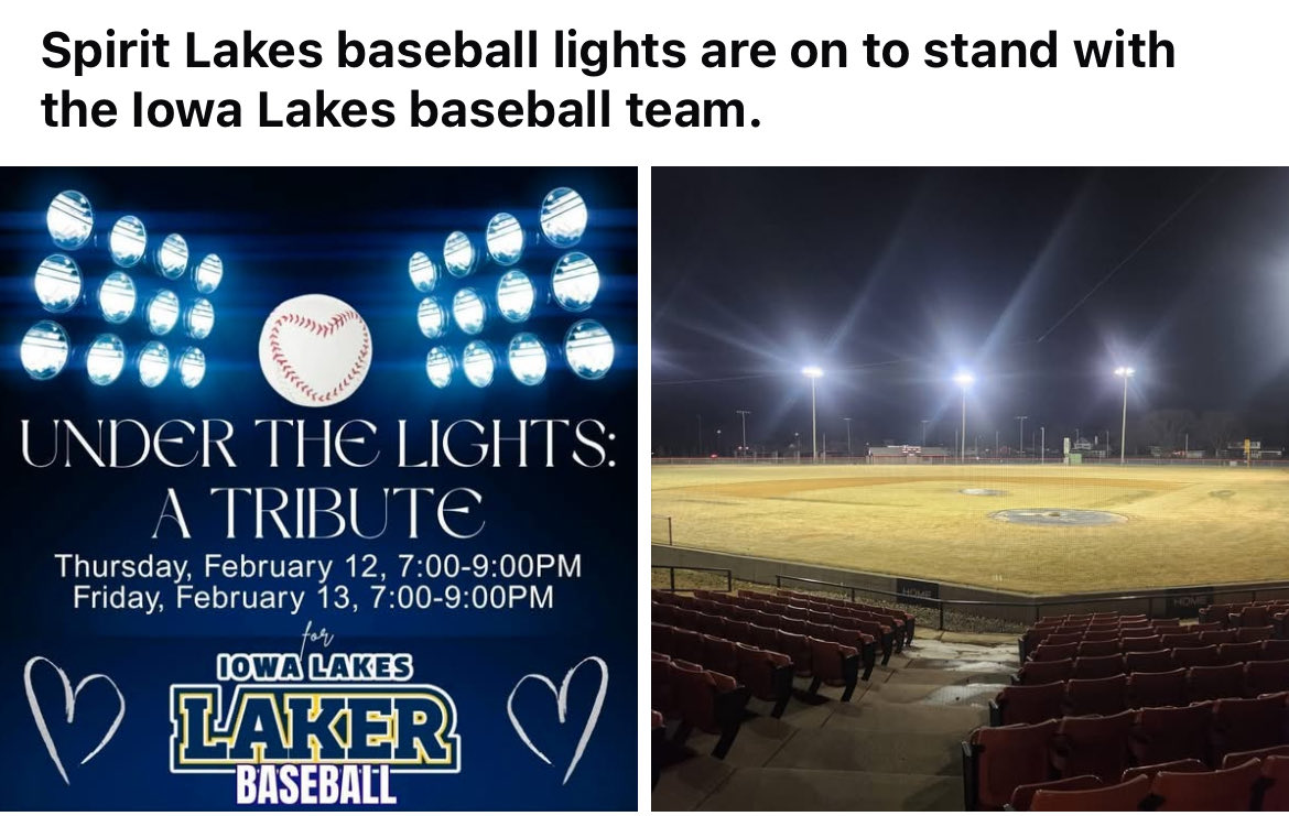 danyoungksou's tweet image. Iowa schools lighting up baseball diamonds across the state to honor ILCC Baseball player Carter Johnson who passed away in the recent bus accident.