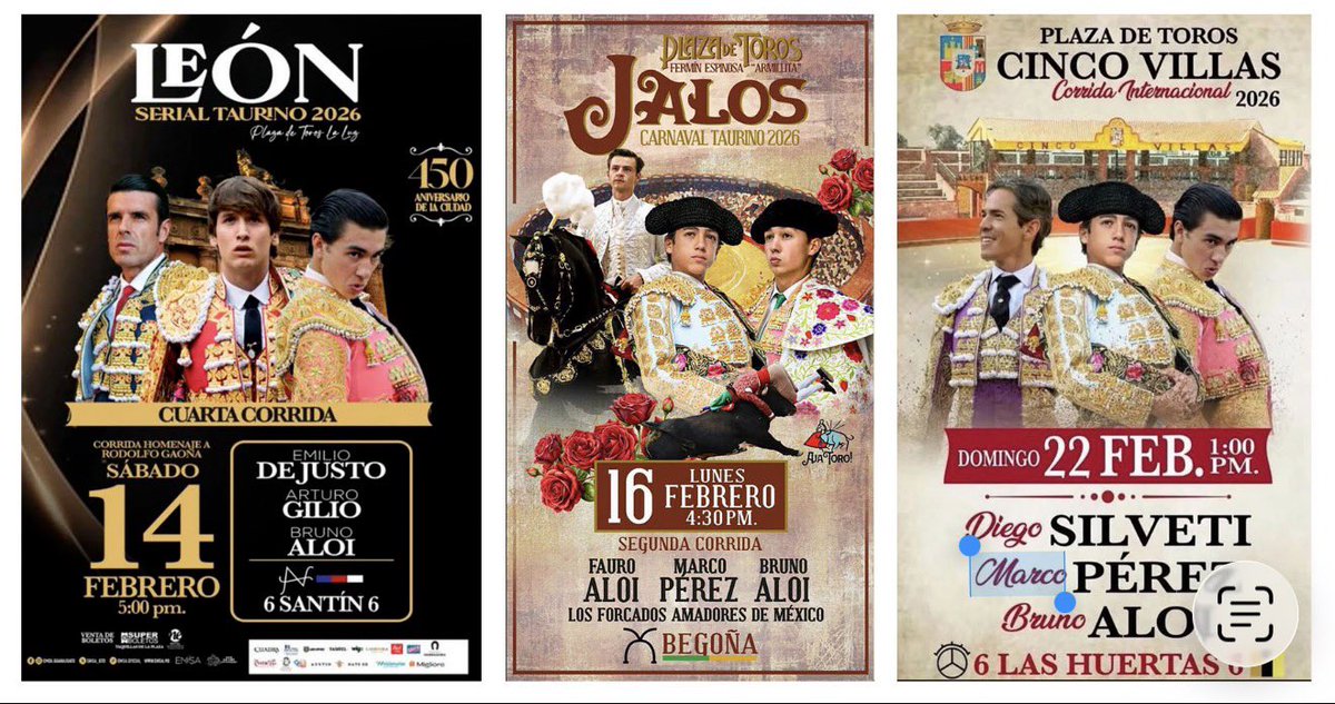 🗓️ Bruno Aloi retomará su temporada mexicana en febrero con tres corridas en ocho días, tras su estancia en España, en una etapa clave de su carrera al debutar como matador en León, Jalostotitlán y Cinco Villas. Actuará junto a matadores como Emilio de Justo, Arturo Gilio y Diego