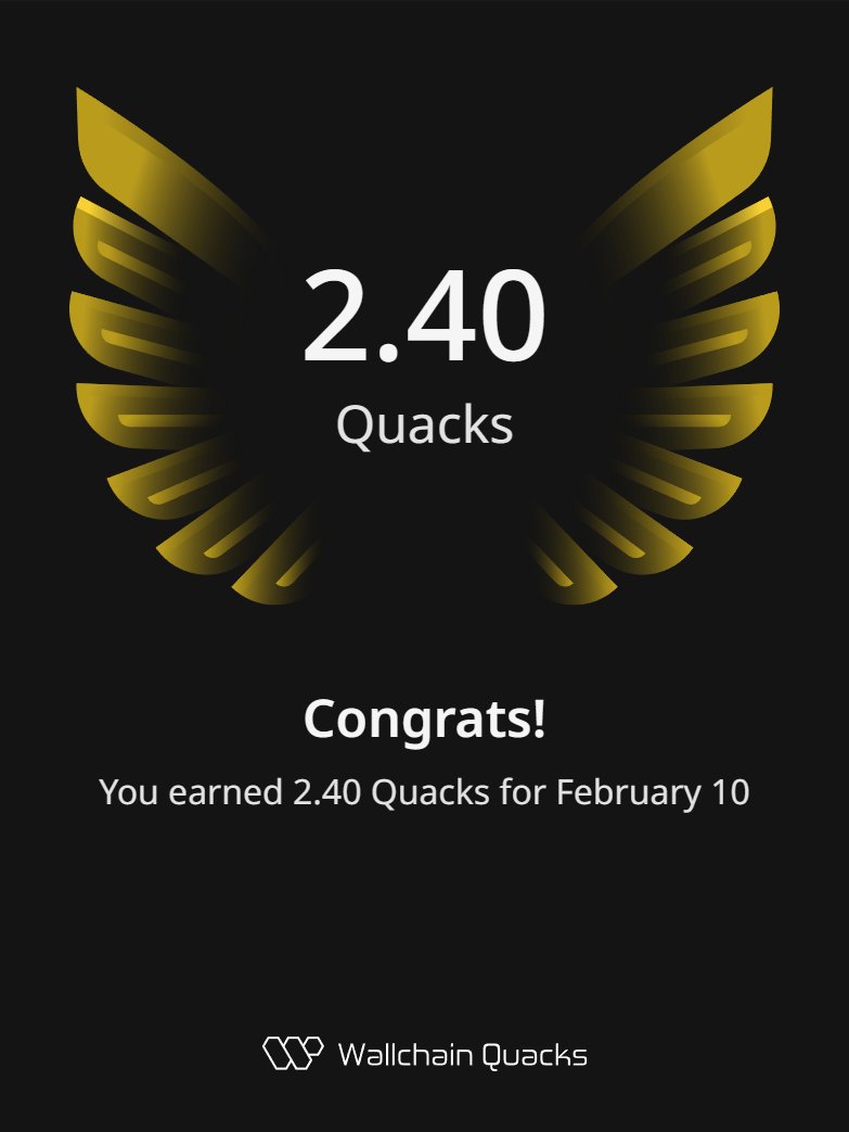 Chainbuilderpro's tweet image. Just earned 2.40 Quacks on @wallchain in one day 🦆

Turn insights into rewards and climb the leaderboard 🥇

Use my referral link – quacks.app/?ref=Chainbuil…