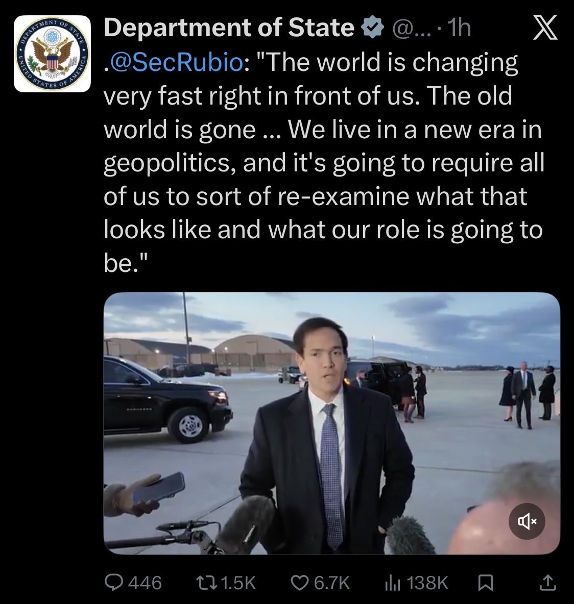 Disingenuous use of passive voice here: the geopolitical order is changing fast in part because America is now playing for the autocrat team and threatens to invade NATO member territories.