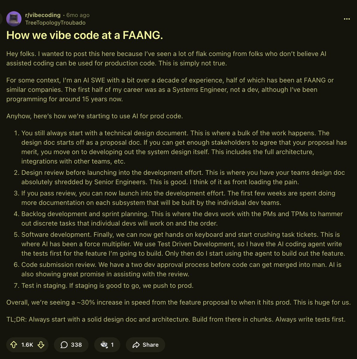 FAANG software engineer tells how they vibe code at FAANG