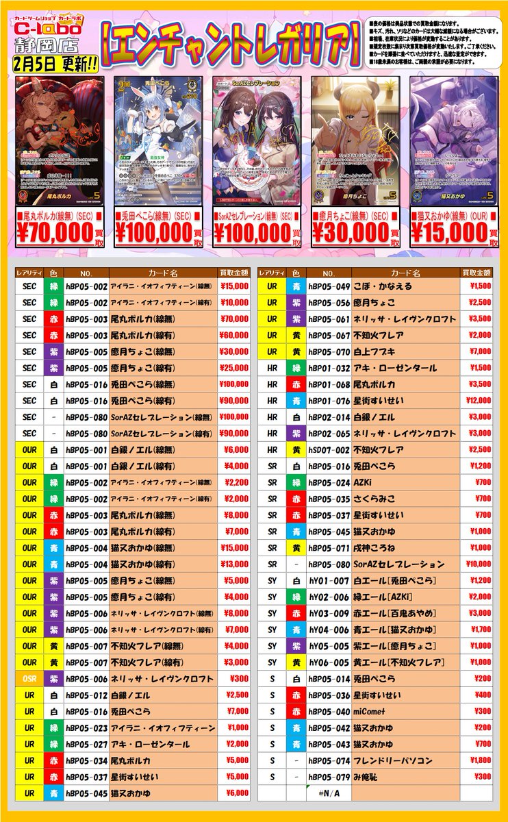 ホロライブOCG 買取情報】 ホロカの買取募集中！！ 何枚でもご査定可能