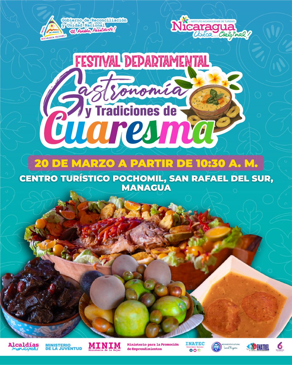 Si te encanta cocinar y sos aficionado (a) a nuestra comida típica de cuaresma, podes participar🥘

Inscribite en la delegación departamental de Managua del Intur o en las alcaldías de los municipios✍️ 

#NicaraguaFascinanteIrresistible 
#Managua #Nicaragua