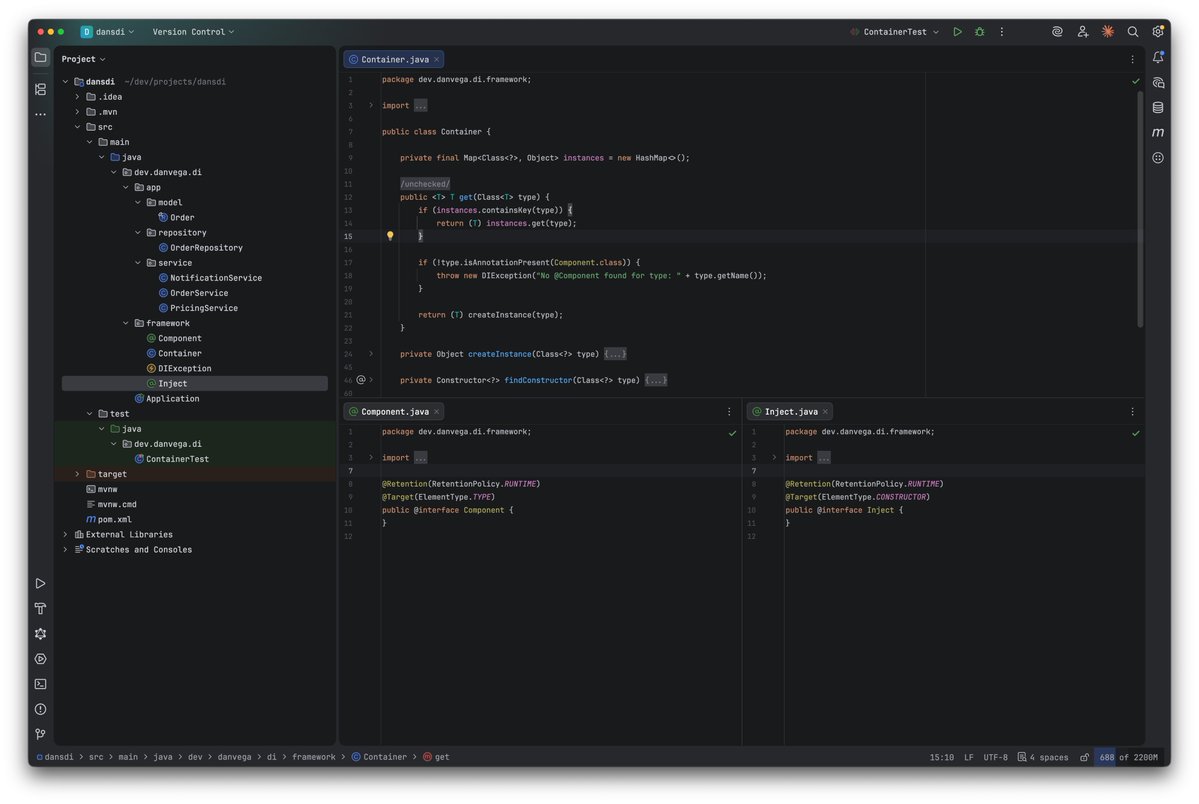 Many developers are worried about their future. Rightfully so.

Tonight I wanted to explain Dependency Injection in Java so instead of reaching for Spring, I built my own DI container from scratch. I tried, it mostly worked, then I asked Claude Code to write one. I learned from