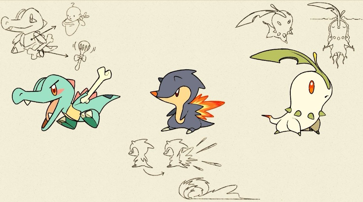 I tried to do a sort of redesign for the second generation starters; they were spontaneous ideas.
#Pokemon #Jotho #fanart
#Chikorita #Cyndaquil #Totodile