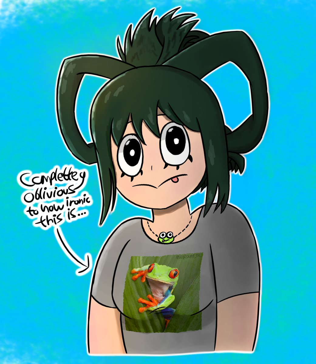 Discount_TV_'s tweet photo. I'm late, but happy birthday to the green creature. Froggums 82 is now a gorbillion years old. 🎉 

🐸 #TsuyuAsui #Froppy #MHA #BNHA 🐸 https://t.co/QtYJ09rOY6