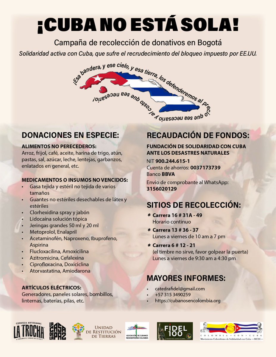 CespedesPiedra's tweet photo. La solidaridad y los Cubanos Residentes en #Colombia, no descansan. #CubaNoEstáSola #CubaEstáFirme https://t.co/qWiITCsQ3v
