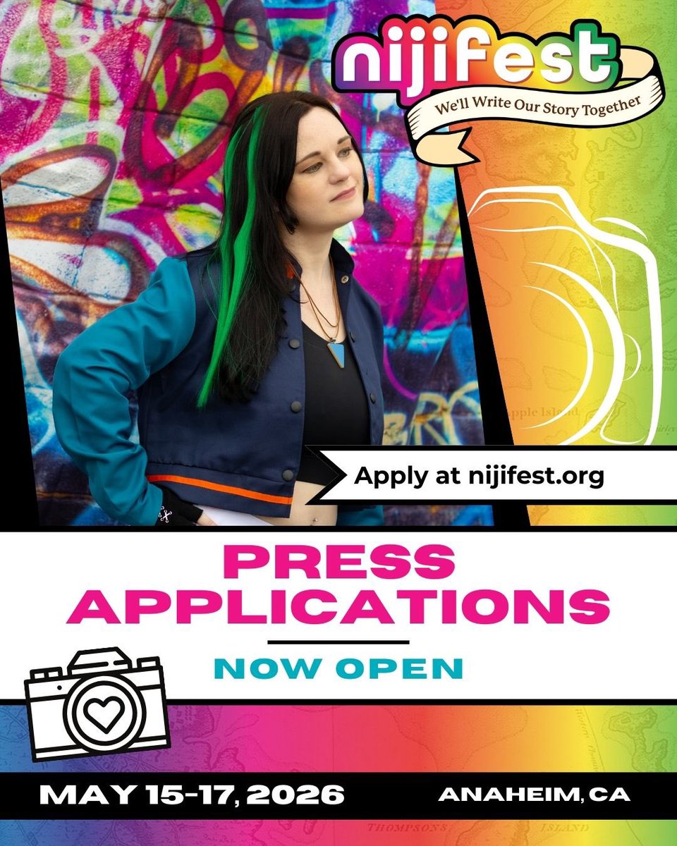 📸PRESS APPLICATIONS ARE NOW OPEN! 

Press applications are now open for NijiFest 2026! Join us in documenting our event!

Apply now at nijifest.org !!

NijiFest 2026 is an INDOOR event, taking place at Hotel Fera on May 15-17th in Anaheim, CA.