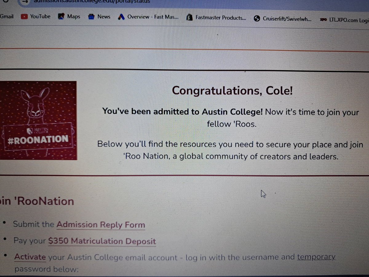I am so excited to say I am officially a Roo, i received my acceptance letter today, can't wait to get started. Going on the 20th for my overnight visit. Thank you to everyone that help make this possible. <a href="/Coach_Love8/">George Love</a> <a href="/coachdhicks/">Coach Hicks</a> <a href="/TexasQBLab/">Casey Rosellini</a> <a href="/RoosFootball/">Austin College ’Roos Football</a>