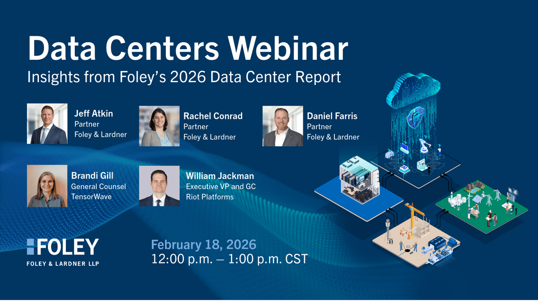 FERCLawyer's tweet photo. Data centers are at the heart of the digital economy, and the landscape is changing fast.

Join Foley on February 18 as my colleagues review our 2026 Data Center Report and explore key trends, investment patterns, and opportunities for operators and investors. Learn more and… https://t.co/RS2ND5wkeK