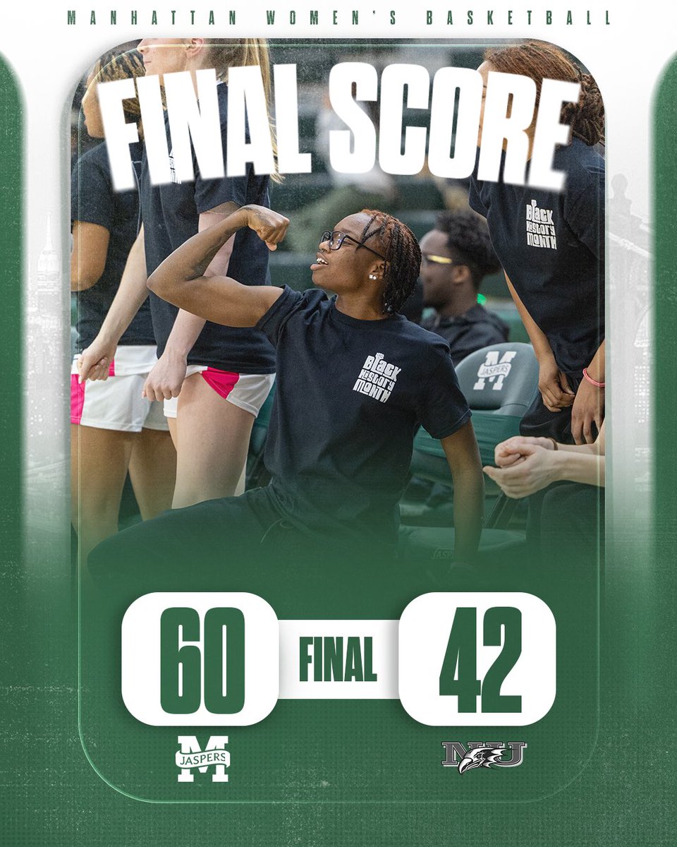 Manhattan_WBB's tweet photo. 𝐅𝐋𝐄𝐗 𝐎𝐍 𝐄𝐌 💪

Three Jaspers score in double figures as the Green and White break their losing skid 🔥

Davis: 18 PTS, 6 REB, 4 BLK
Mulderig: 16 PTS, 6 REB, 4 BLK
Solé Sanchez: 13 PTS, 6 REB, 2 STL 

#GoJaspers | #playGREEN 🟢⚪️ https://t.co/7PuyAFvqeS