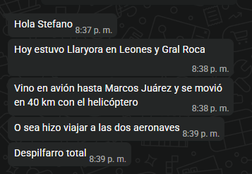 Córdoba:

A Llaryora no le alcanza con ir en avión, también necesita el helicóptero para hacer 250km