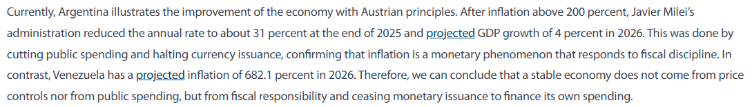 <a href="/mises/">Mises Institute</a> Propaganda!

Associating the Milei administration with Austrian principles. Praising his fight against “inflation” without acknowledging the astronomical real inflation that never stopped—while claiming that monetary issuance has ceased. And this is just the tip of the iceberg.
