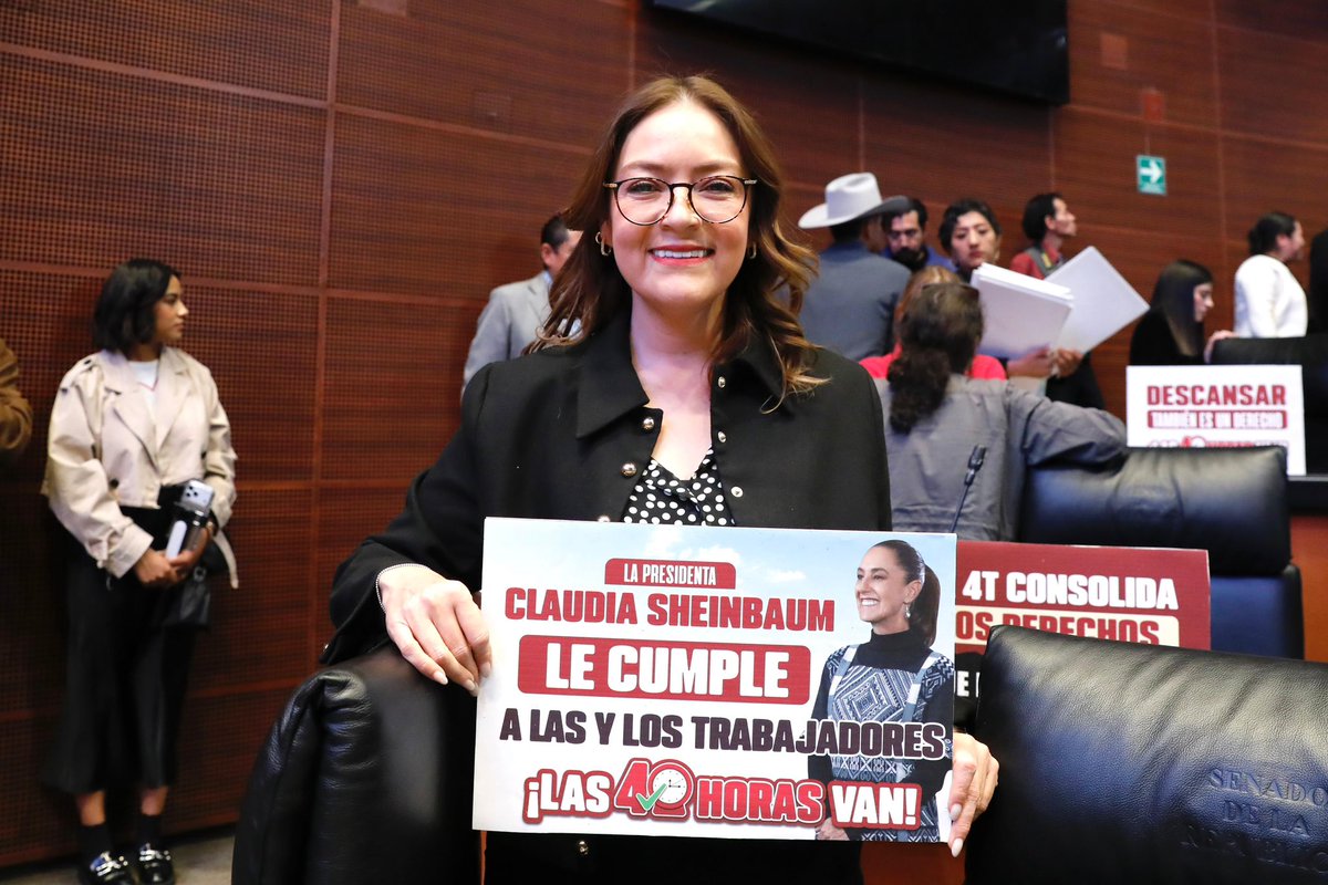 Me siento muy orgullosa de haber votado a favor de la jornada laboral de 40 horas y de respaldar a nuestra Presidenta, <a href="/Claudiashein/">Claudia Sheinbaum Pardo</a> , en la consolidación del  segundo piso de la Cuarta Transformación.

¡No es trabajar más, es trabajar mejor!