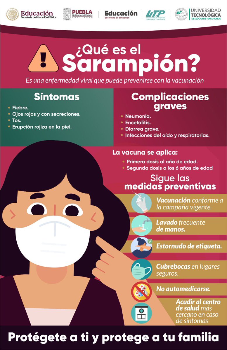 🚨💙 UTIM alerta: sarampión es prevenible con vacunación 💉.

Síntomas: fiebre, tos, ojos rojos, erupción. Acude al centro de salud 🏥.
Prevención: vacuna, lava manos, estornudo de etiqueta.

#PorAmorALaUTIM #Prevención