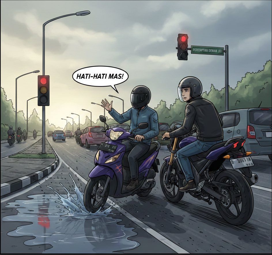 Pagi min, mau sedikit keluh kesah di jalan. Kenapa skrg pemotor di jogja banyak yg arogan2, kejadian tadi pagi di perempatan demak ijo. Posisi saya dari arah barat mau ke kiri arah jombor, krn posisi di sebelah kiri ada genangan air saya jalan pelan2 ehh tiba dari kiri saya ada