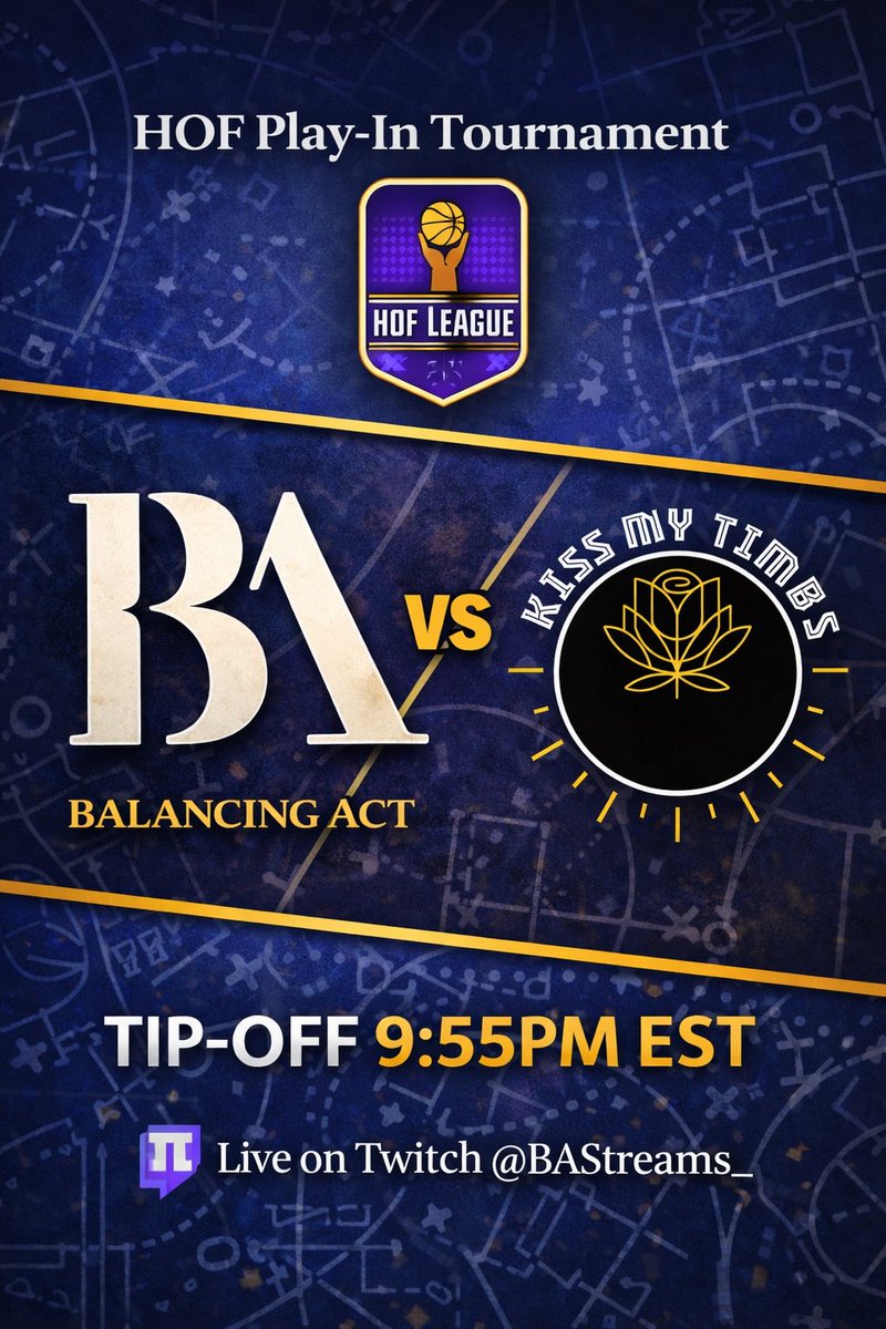 BA_Streams's tweet image. HOF Play In Tournament ‼️

Balancing Act vs Kiss My Timbs 

Live on Twitch 🏀
 twitch.tv/bastreams_

@HOFLeague2K @CB13