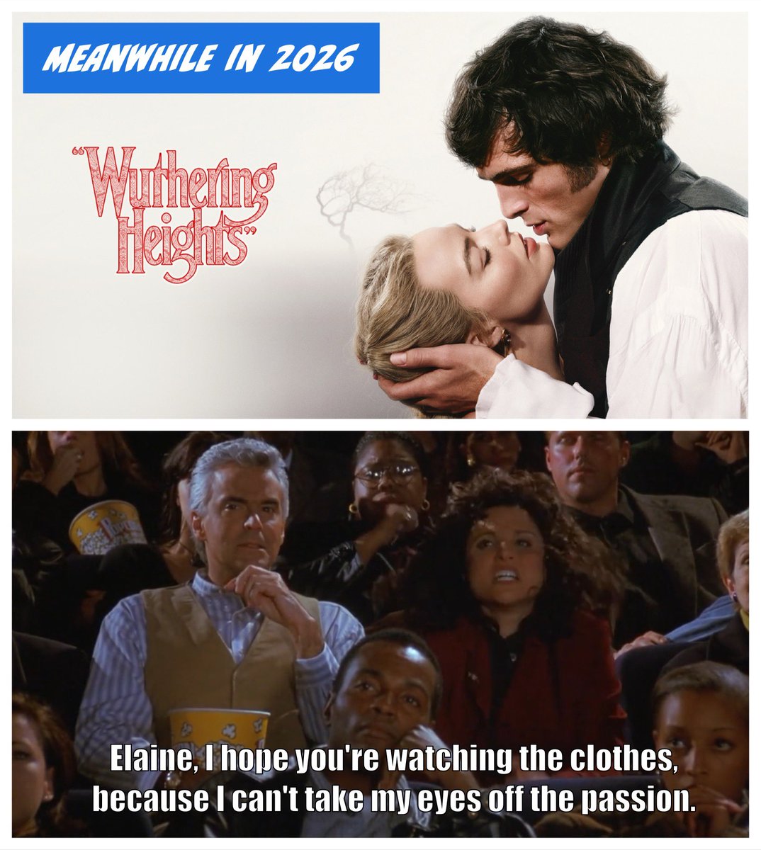 Seinfeldism1's tweet photo. Elaine, I hope you're watching the clothes, because I can't take my eyes off the passion. #Seinfeld #Peterman #Elaine #WutheringHeights https://t.co/bVTgUwjQvl