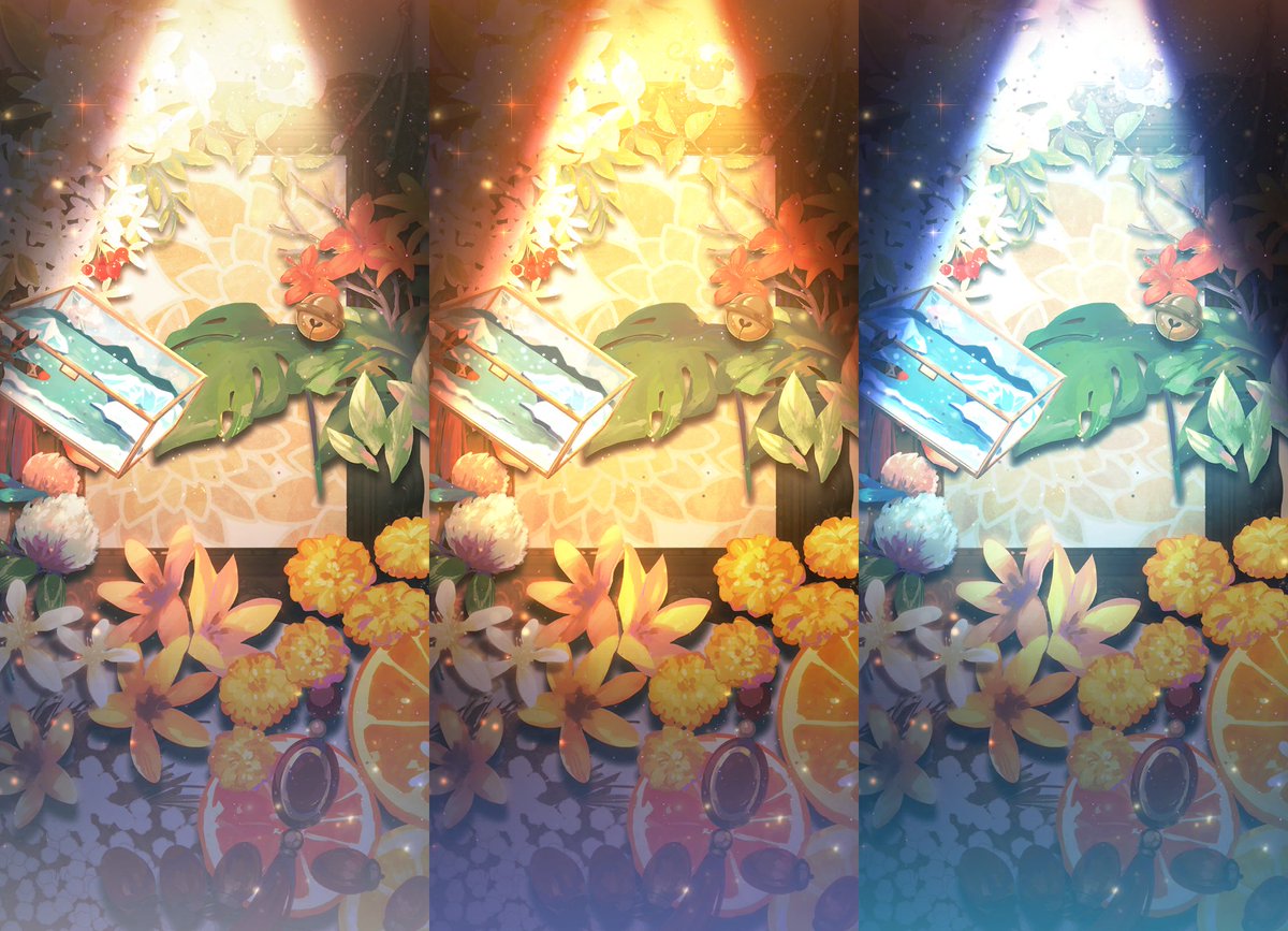 gunjoulemon's tweet photo. Anniversary backgrounds throughout the years ☺ the ones shown are all Figaro's
(they stopped making morning/afternoon/night variants from year 4 onwards though) https://t.co/6VnNRW1XDQ