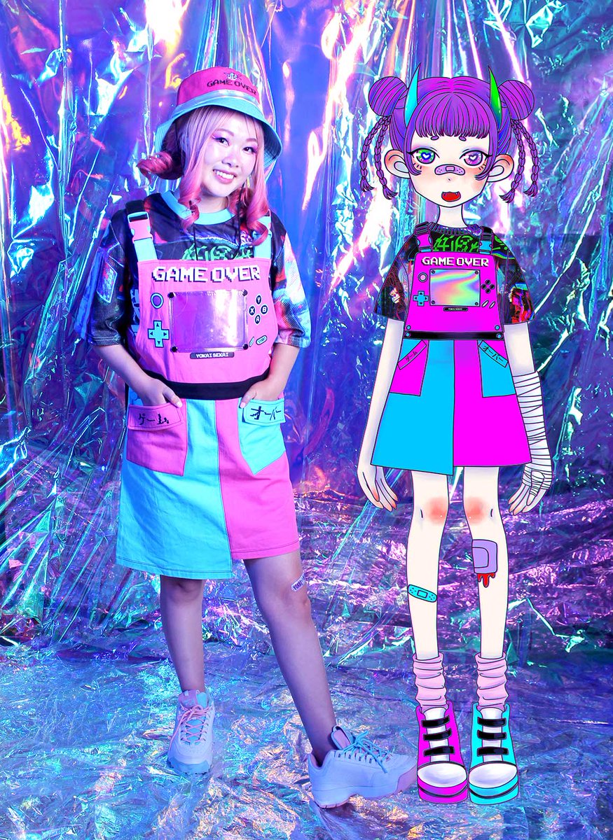 From drawing to reality!!! 
A super cute retro gaming inspired overall dress~ 
#jfashion