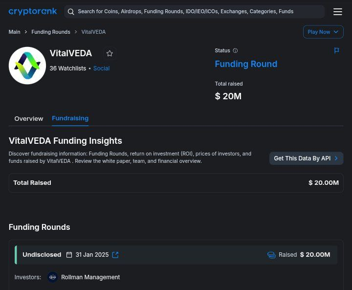 Dự án VitalVEDA raise 20M
<a href="/veda_vital/">VitalVEDA</a>  airdrop > nhận 550 VVFIT

Tải app:
- Android (play.google.com/store/apps/det…)
- IOs (apps.apple.com/au/app/vitalve…)

- Login = gg
- điền code 👉 J9SURC
   (nhận 300 VVFIT)
- Tạo profile
- Done