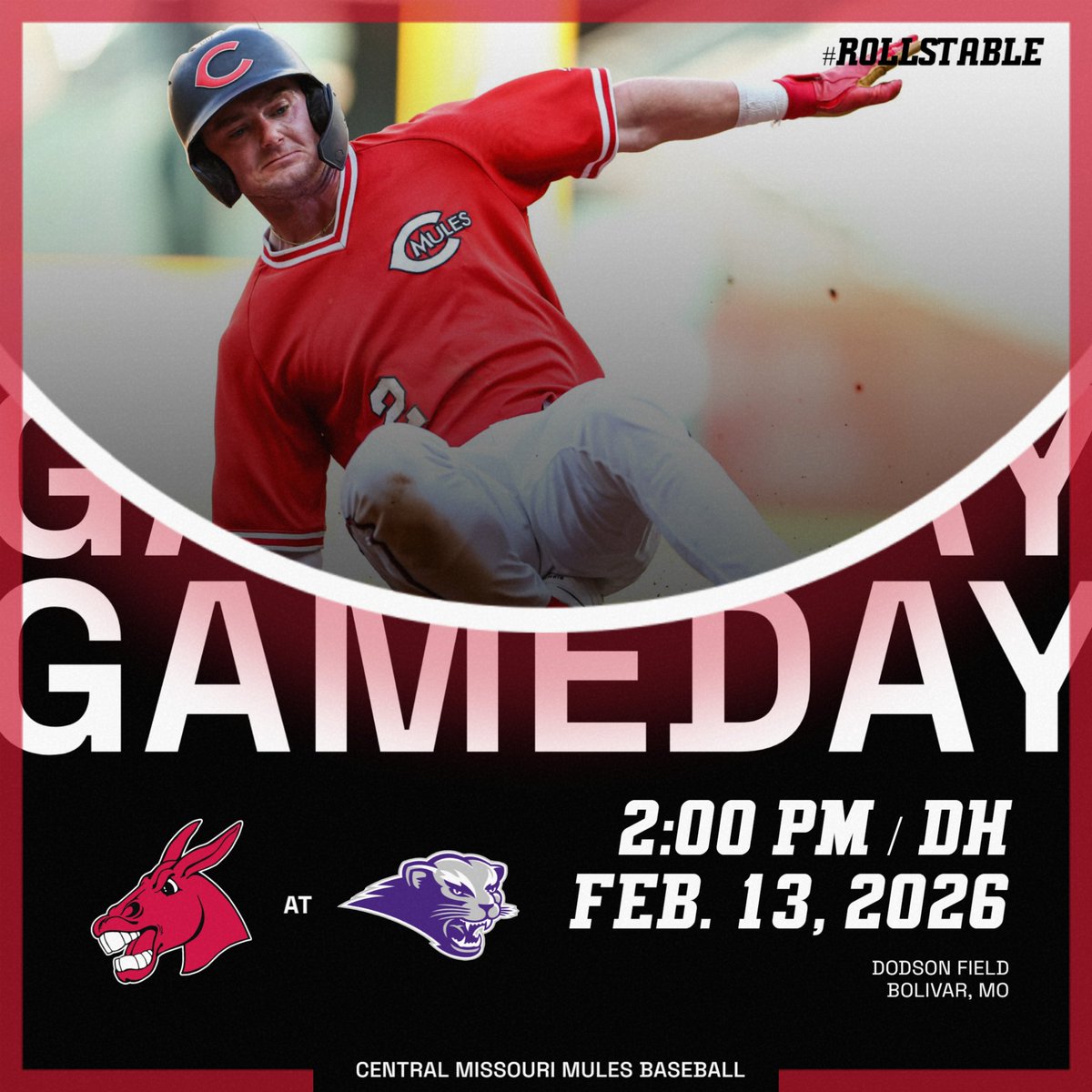 Sliding into a Friday twin bill in Bolivar!

🆚 | at Southwest Baptist
🕑 | 2 PM (DH)
🏟️ | Dodson Field
💻 | GLVCSN.com/SBUBearcatsGLVC ($)
📈 | bit.ly/4kyHWuT

#teamUCM x #RollStable