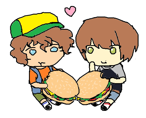 9nununun's tweet photo. "heheh chibi byerson eating one big burger please 😊😊😊" -> not one big burger but hopefully it still counts #byerson https://t.co/Lh2FbXMChY https://t.co/q45utAxlVl
