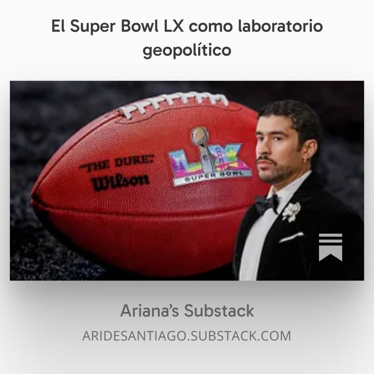 SoyOtraAriana's tweet image. Si te interesa cómo operan las hegemonías en pleno prime time, tienes que leer esto. Lo que dejó el Super Bowl LX. #NFL #SuperBowlLX 
Link: open.substack.com/pub/aridesanti…
