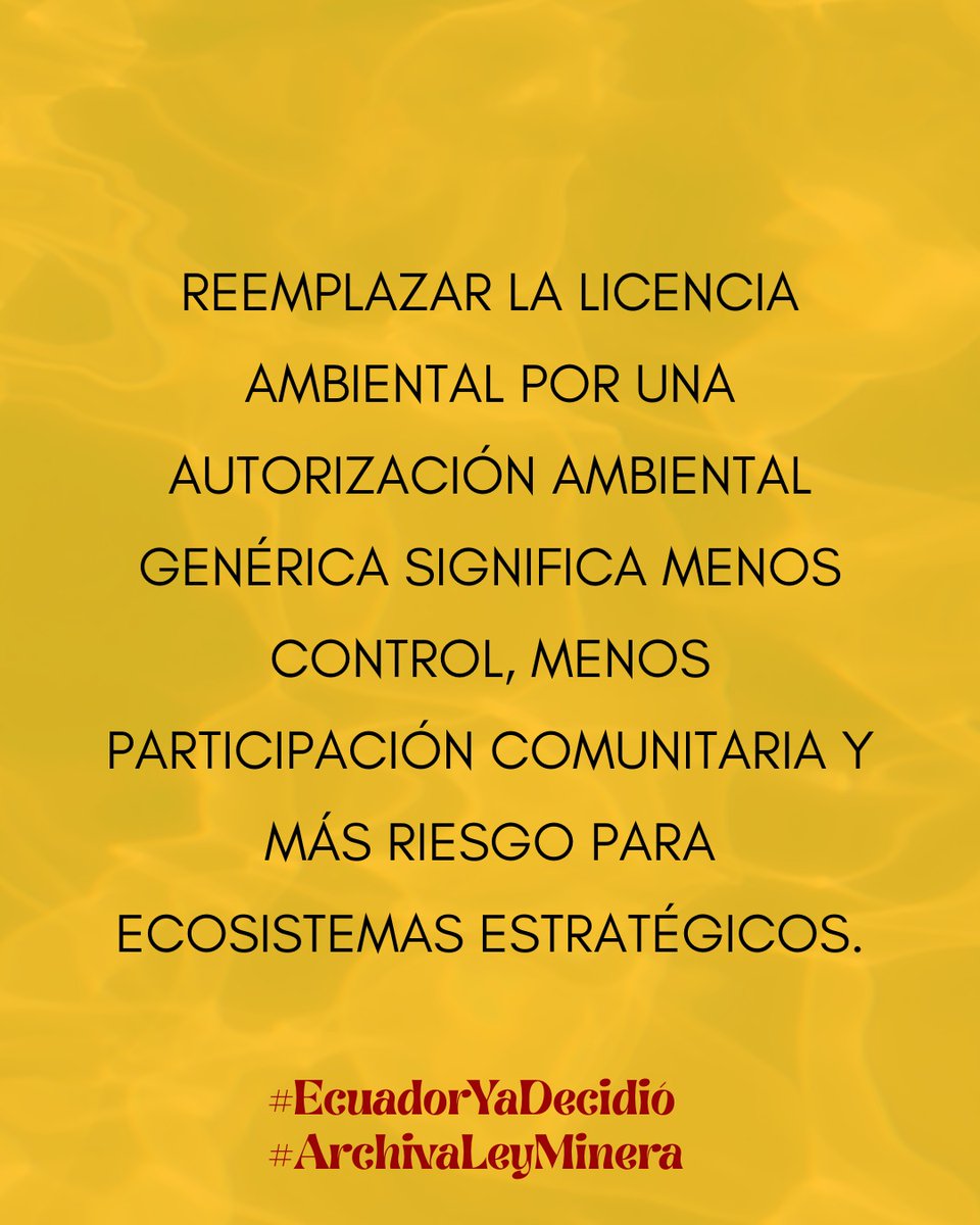 <a href="/ponkarceina/">Karina Ponce</a> <a href="/ValenCenteno/">Valentina Centeno</a> <a href="/DesarrolloEcAN/">Desarrollo Económico, Productivo y la Microempresa</a> <a href="/MabeMendezR/">MabelMendezRojas</a> Eliminar evaluaciones de impacto ambiental en zonas estratégicas es una irresponsabilidad técnica y política. #ArchivaLeyMinera <a href="/DiegoSalasB/">Diego Salas</a> <a href="/StevenOrdonezb/">Steven Ordóñez</a> #EcuadorNoTeDejes