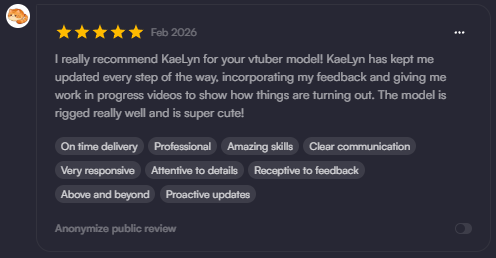 Awwww, when a VTuber leaves such a sweet review 🫶
Thank you so much, I really happy working on your model😻
#VgenComms #Vtubers #smallartist