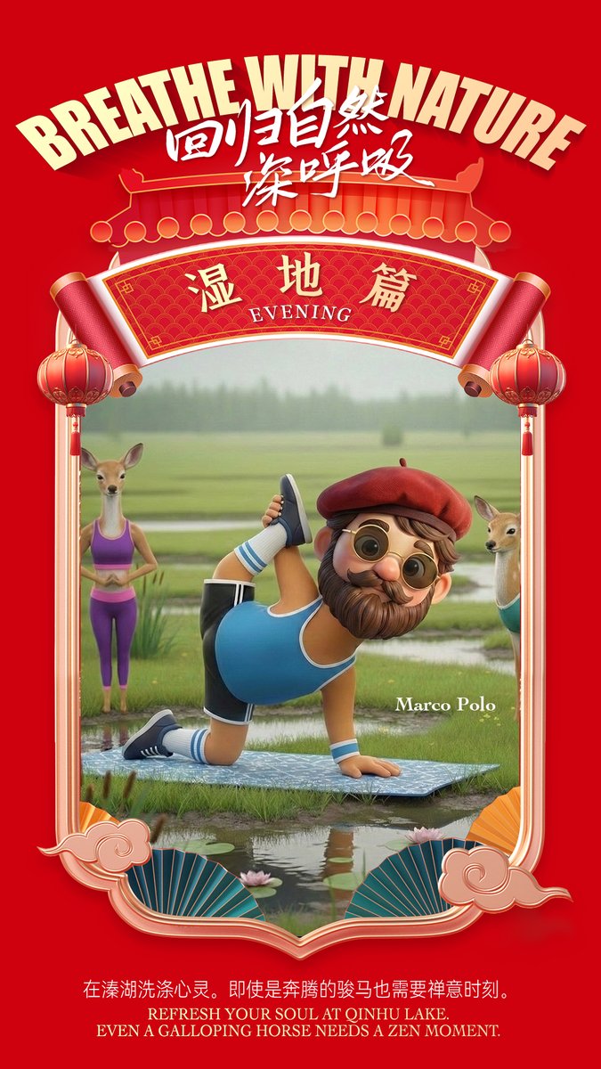 After the festive feasting, it’s time to reconnect with nature.
Refresh your soul at Qinhu Lake. Even a galloping horse needs a zen moment. 🌿
Mr. Ma found the perfect spot to recharge among the reeds and the Milu deer. Because to go far, you first need to be still.