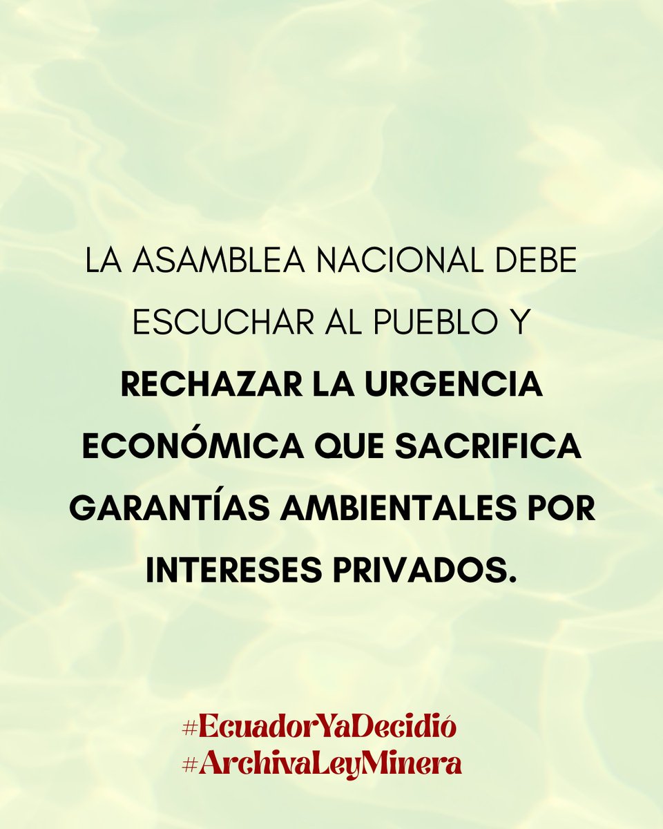 El impacto socio-ambiental de esta ley será devastador si no se detiene ahora. #EcuadorNoTeDejes cuidar nuestra casa común. #ArchivaLeyMinera <a href="/mishelmanchenok/">Mishel Mancheno</a> <a href="/DiegoSalasB/">Diego Salas</a>