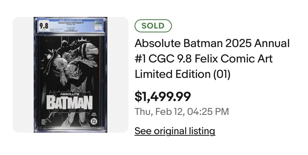 A blue label CGC 9.8 copy of our @danielwarrenart ABSOLUTE BATMAN