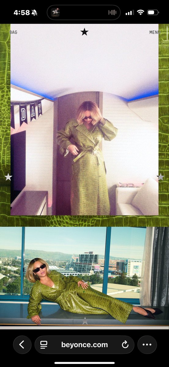 LuneKp's tweet photo. @BeyonceHiveNews @Jl8799 Its lyrics from a previous song of heres.. she’s using them as a “caption” to her latest photoshoot with a green outfit. https://t.co/hxAwd89REH