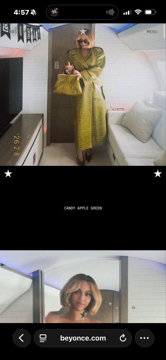LuneKp's tweet photo. @BeyonceHiveNews @Jl8799 Its lyrics from a previous song of heres.. she’s using them as a “caption” to her latest photoshoot with a green outfit. https://t.co/hxAwd89REH