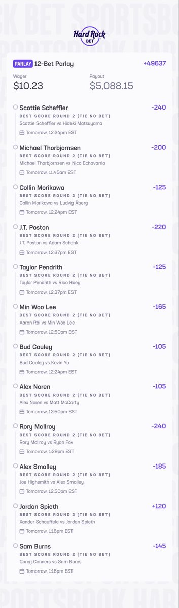 ROZgolfer23's tweet image. Round 2 - 2 Ball lotto! ⛳️ 🏌️‍♂️ 

Pebble is a fun tournament to watch with some of the best sights all year.

But we have our sights set on winning this parlay tomorrow… 

CLOSE call today. Ran into finaus best round in the last 12 months. 😡 

🔗 s 👇
