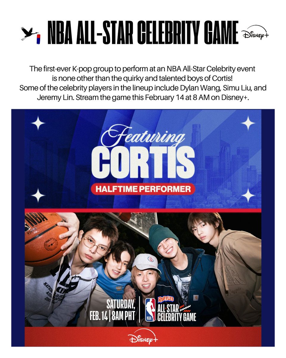 Cortis is bringing their contagious energy to the NBA Ruffles All-Star Celebrity Game! 

Stream the game and wait for their halftime performance on Disney+, 8AM this Valentine's Day 🏀

Read more: manilakoreantimes.org

#CORTIS #NBAAllStarCelebrityGame #DylanWang #DisneyPlusPH