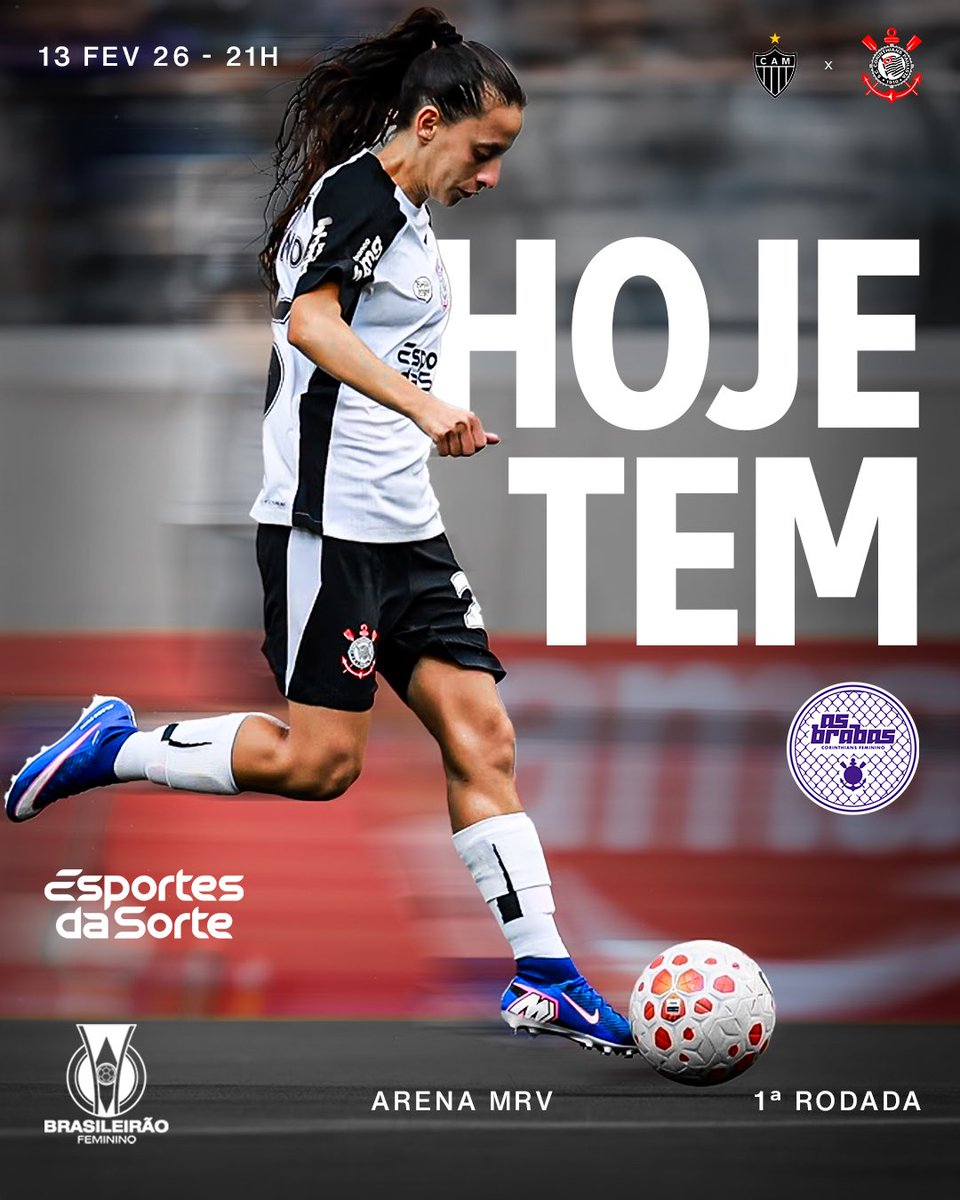 HOJE TEM CORINTHIANS #ASBRABAS EM CAMPO PELA ESTREIA NO CAMPEONATO BRASILEIRO! 💜

⚽ Atlético-M x Corinthians
🏆 Brasileirão Feminino (1ª rodada)
⏰ 21h (horário de Brasília)
🏟 Arena MRV
📺 SporTV

#EDS
#ATLxSCCP
#VaiCorinthians