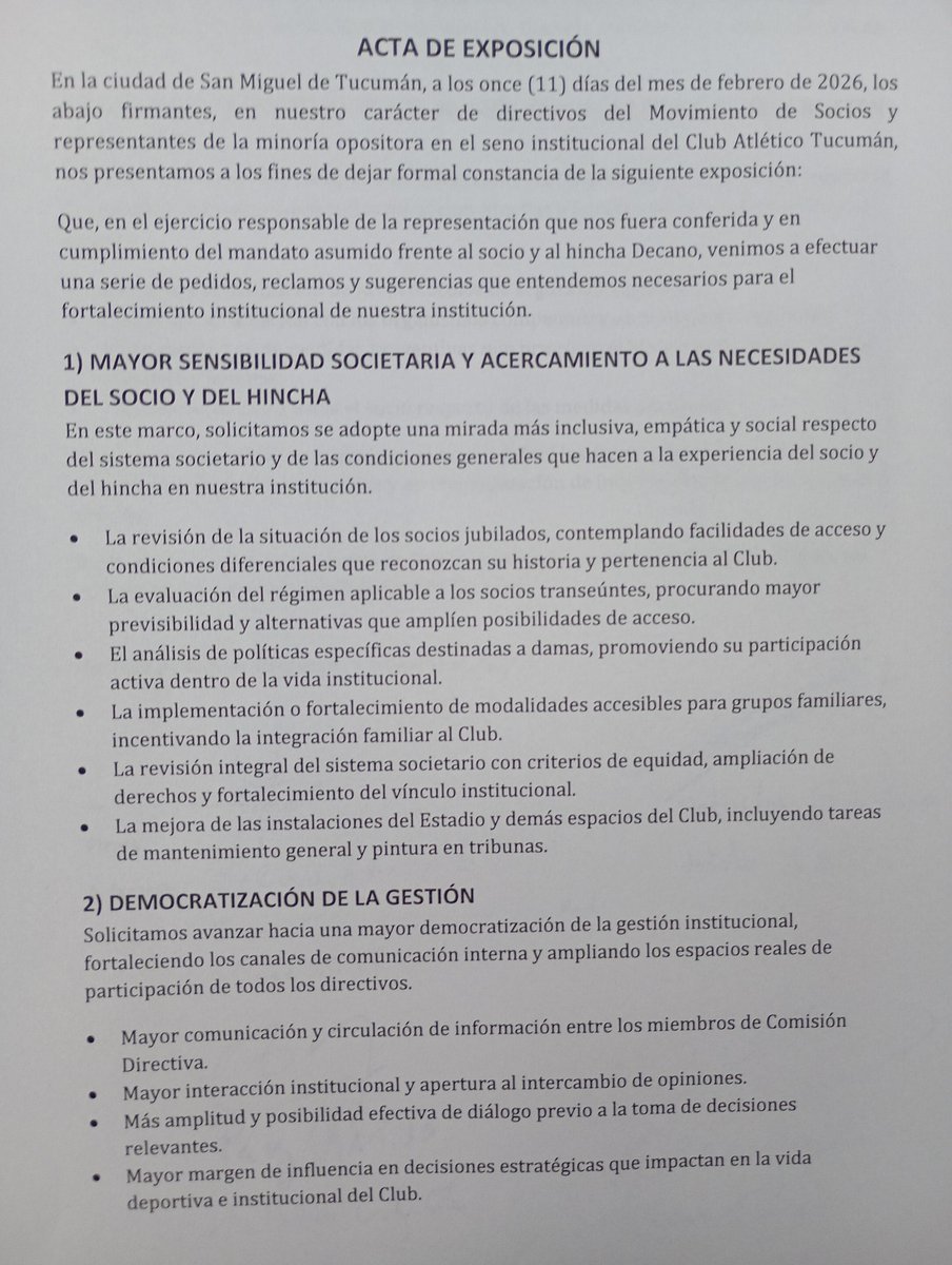 Con las convicciones intactas con las que venimos engrandeciendo <a href="/ATOficial/">Atlético Tucumán</a> hace 5 años y hoy en representación de la minoría les compartimos el Acta d Exposición que ayer presentamos a nuestra HCD donde debatimos con altura y respeto para seguir engrandeciendo Atlético.