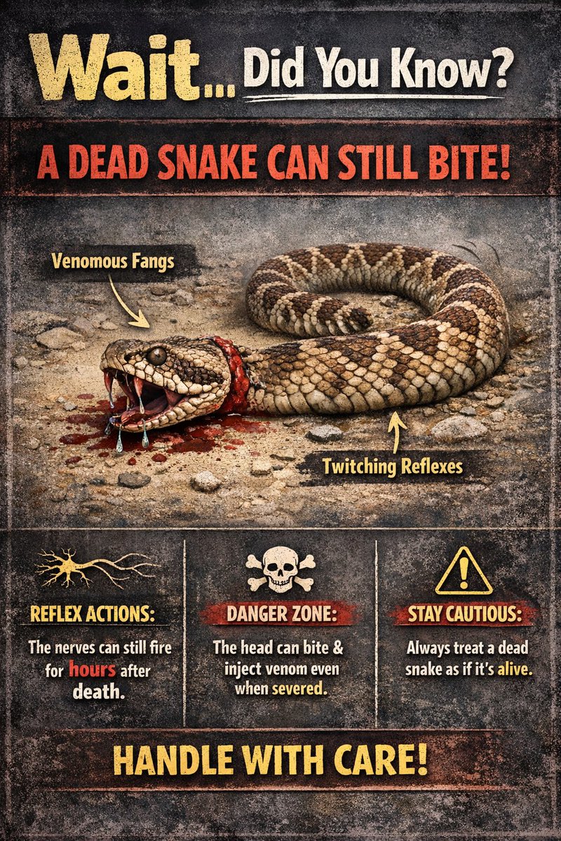 Most people don’t know this about snakes.
Even after hours of being de@d, it can still strike.
Be careful out there 🫶🏼