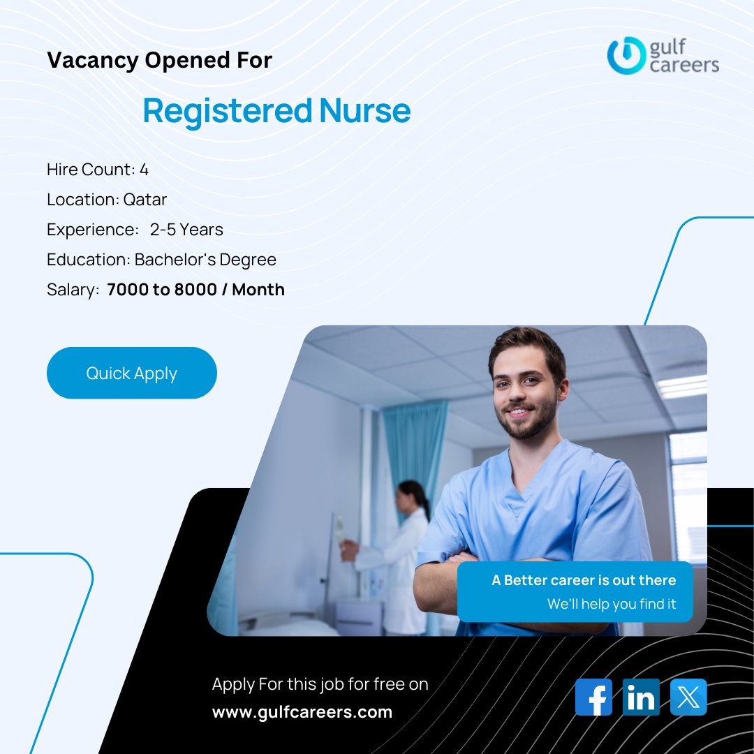 GulfcareersUae's tweet image. Position: Registered Nurse 

 ✅ Experience Required: 2–5 Years
 💰 Salary: 7,000 – 8,000 AED / Monthly
 🎓 Education Qualification: Bachelor’s Degree
 🚻 Gender Preference: Male
 ⏳ Deadline: June 30, 2026

gulfcareers.com/job/qatar/regi…
#RegisteredNurse #HealthcareJob #NursingCareers