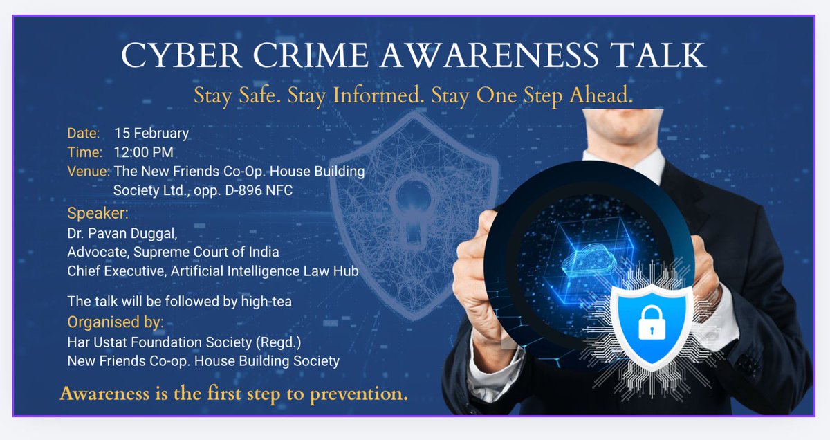 CYBER AWARENESS PROGRAMME FOR RESIDENTS
<a href="/URJADelhi/">URJA</a> #NFC #CyberAttack #pavanduggal <a href="/pavanduggal/">pavanduggal</a> #Delhi <a href="/ZeeNews/">Zee News</a> <a href="/PTI_News/">Press Trust of India</a> <a href="/ANI/">ANI</a> <a href="/DCPSEastDelhi/">DCP South East Delhi</a> <a href="/CPDelhi/">CP Delhi #DilKiPolice</a> <a href="/NFCRWA/">@NFCRWA</a> <a href="/TInfccircle/">NFC79</a> <a href="/RamvirBidhuri/">Ramvir Singh Bidhuri</a> <a href="/DelhiPolice/">Delhi Police</a> <a href="/CMODelhi/">CMO Delhi</a> 
Team New Friends Co-Op House Building Society LTD
Arun Jaggi