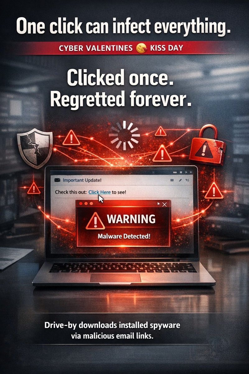 Manikandanbas03's tweet photo. Cyber valentines 😘 Kiss Day:
Unknown links don’t send love —
they send malware 💻⚠️

Pause. Check. Then click 🔐

#KissDay #CyberSecurity 
#Malware #CyberValentine https://t.co/v2Tg2yU1nd