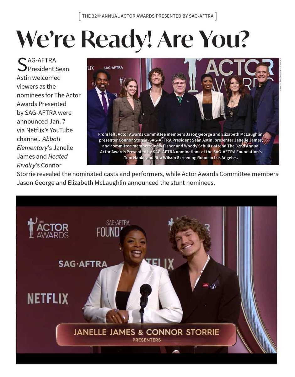 TConnorStorrie's tweet image. Connor Storrie featuring in The chapter of The 32ND Annual ACTOR AWARDS viewer guide in SAG-AFTRA DIGITAL SPECIAL Issue 2026. He will also attend The 32ND Annual ACTOR AWARDS presented by SAG-AFTRA

⏰Clock the date

SUNDAY, March 1, 2026
LIVE ON NETFLIX
#connorstorrie #sagaftra