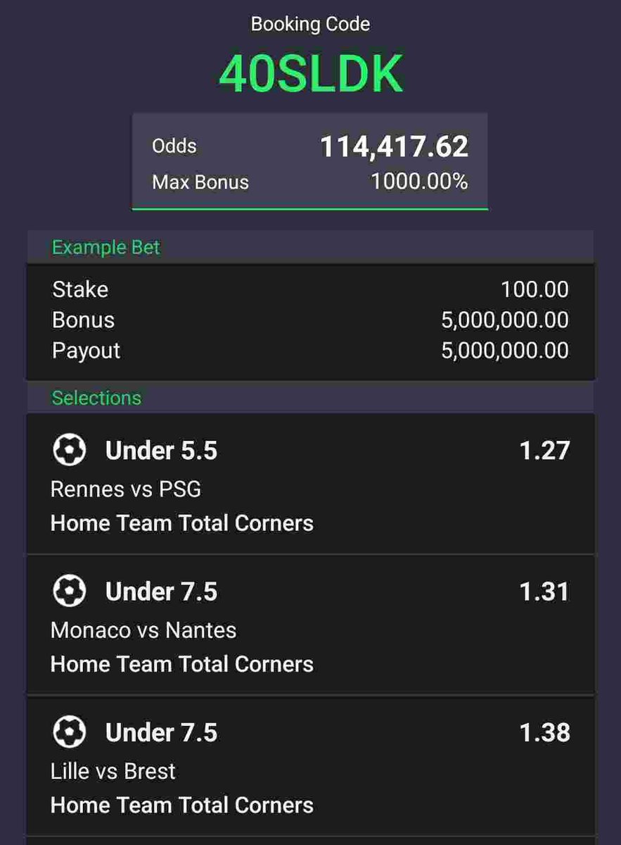 Corners under 🔥💥💥

>>>40SLDK

#Sportybet 

Drop edits ✨️ boomluck