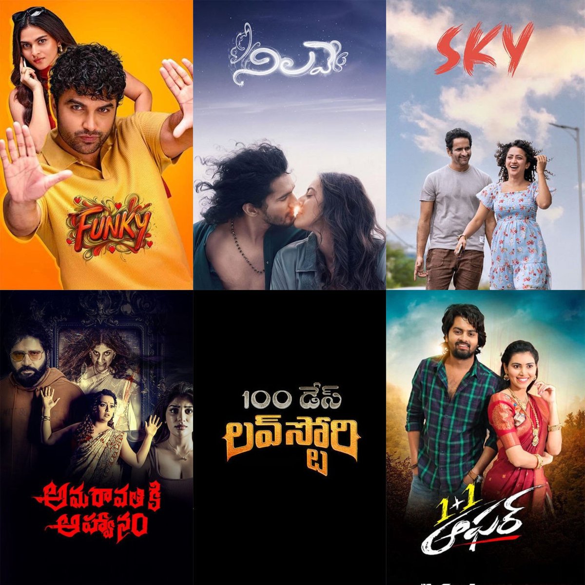iamnotstoicH's tweet photo. Releasing Today | Telugu

1. #Funky
2. ##AmaravathikiAahvanam 
3. #Nilave
4. #OneplusOne
5. #100DaysLoveStory
6. #Sky

#KayaduLohar #Anudeep #NagaVamsi #SitharaEntertainments #TeluguCinema https://t.co/g8URruFc6x
