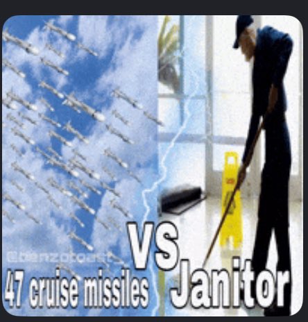 The funniest thing to me is that the CIA figured out that a top Iraqi general would be the most likely to kill the US president so they fired 47 cruise missiles at his office but it was time night in Iraq so they only killed the janitor 💀