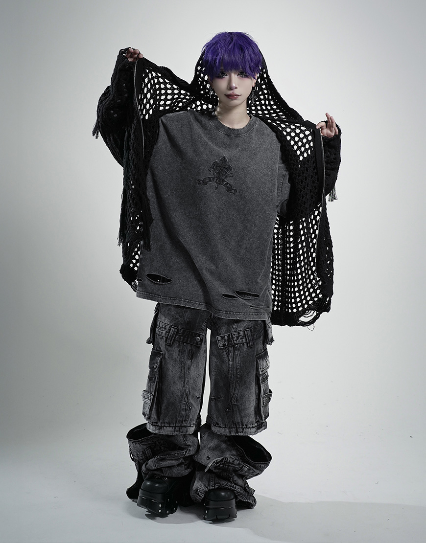 NEW ARRIVAL】 REFLEM【レフレム】 格子編みフリンジニットジップ