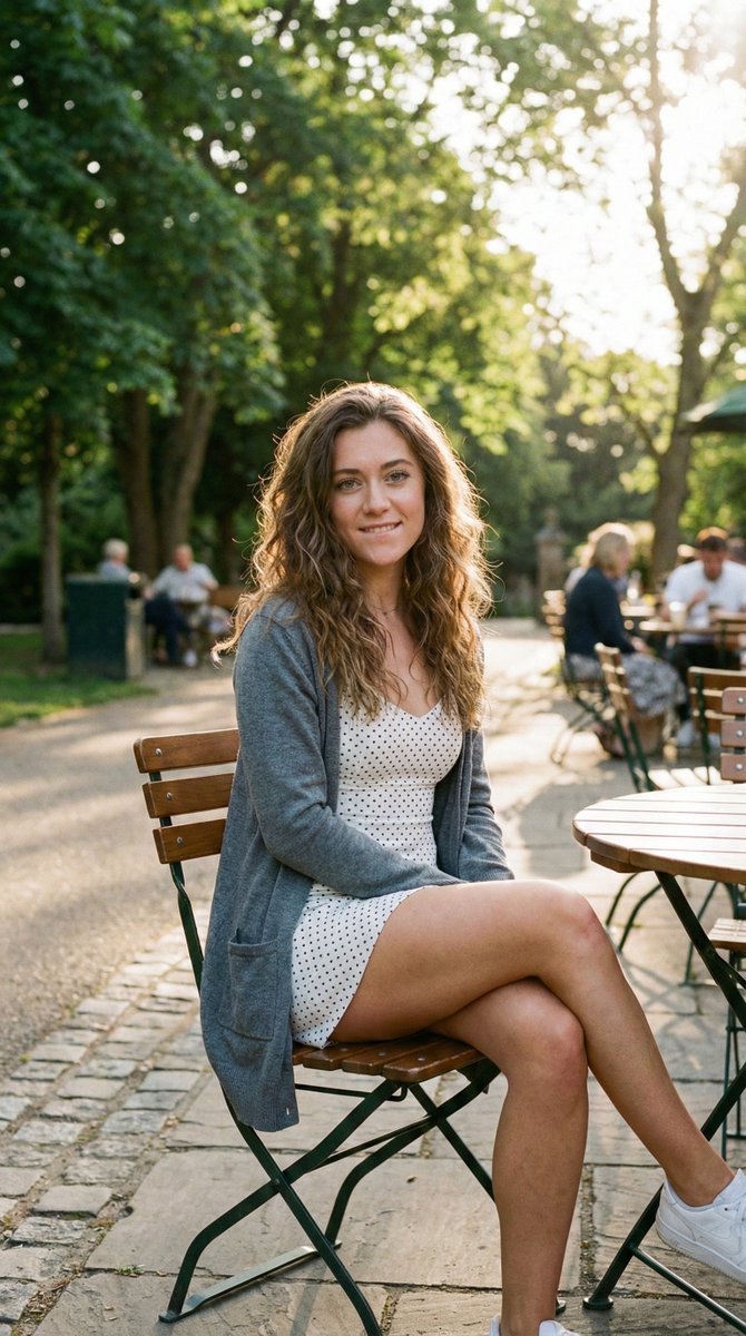 coer_13's tweet image. AI ultra-real 35mm film look (1.4), same face identity (1.5), golden hour park café (1.3), soft sunlight glow (1.3), natural skin texture RAW (1.4), f/8 sharp background (1.2), nostalgic Fuji NC tones (1.3) ☀️📷✨ #AIphotography #FilmVibes #CinematicMood
