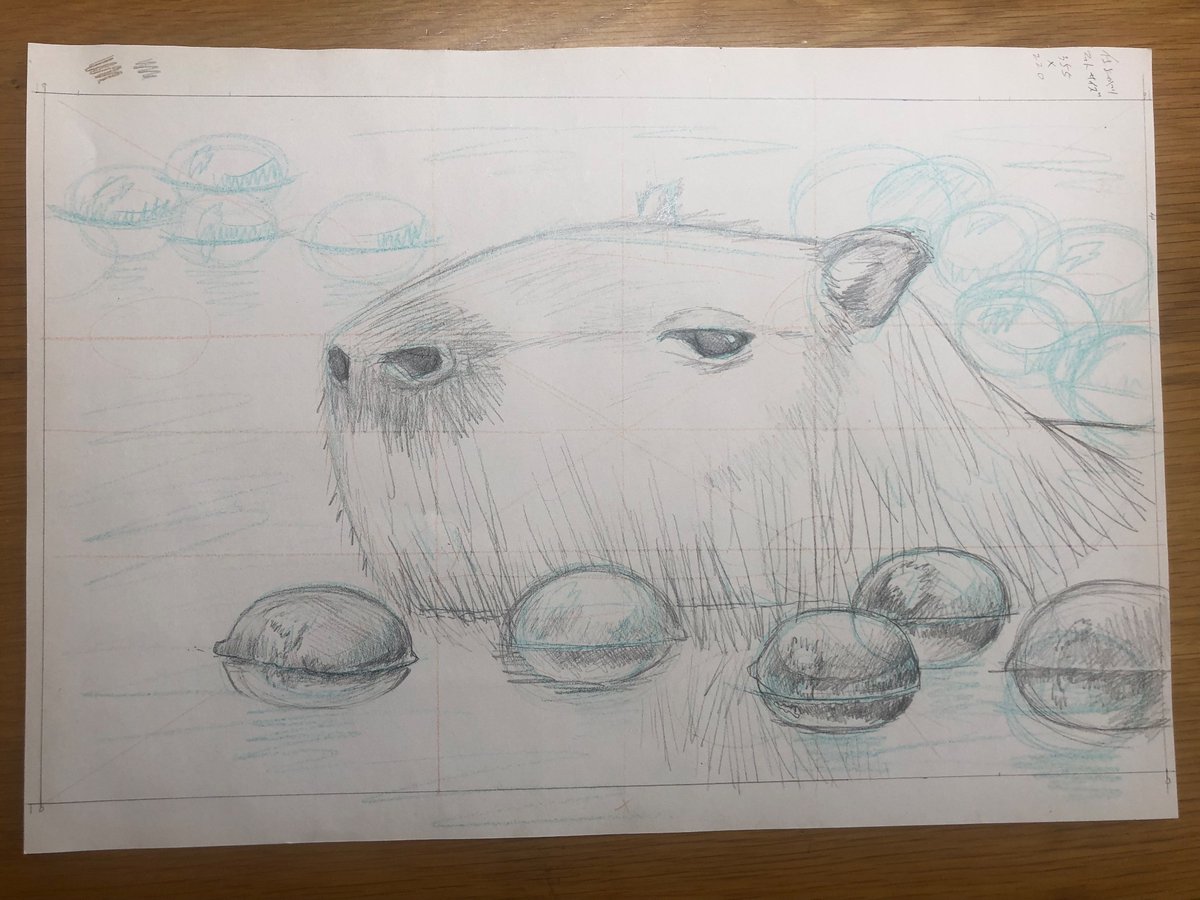 kitakitamin's tweet photo. リキテックス衝動買いしてカピバラ絵描きました
使うの専門学校以来ですがやっぱ重ね塗り楽しいっすね

うちにあった謎の画用紙を板に貼って、深く考えずにガシガシ塗り！
水張り失敗してるけど気にしない！

#動物イラスト #リキテックス #アナログイラスト https://t.co/zKmko4m8A7